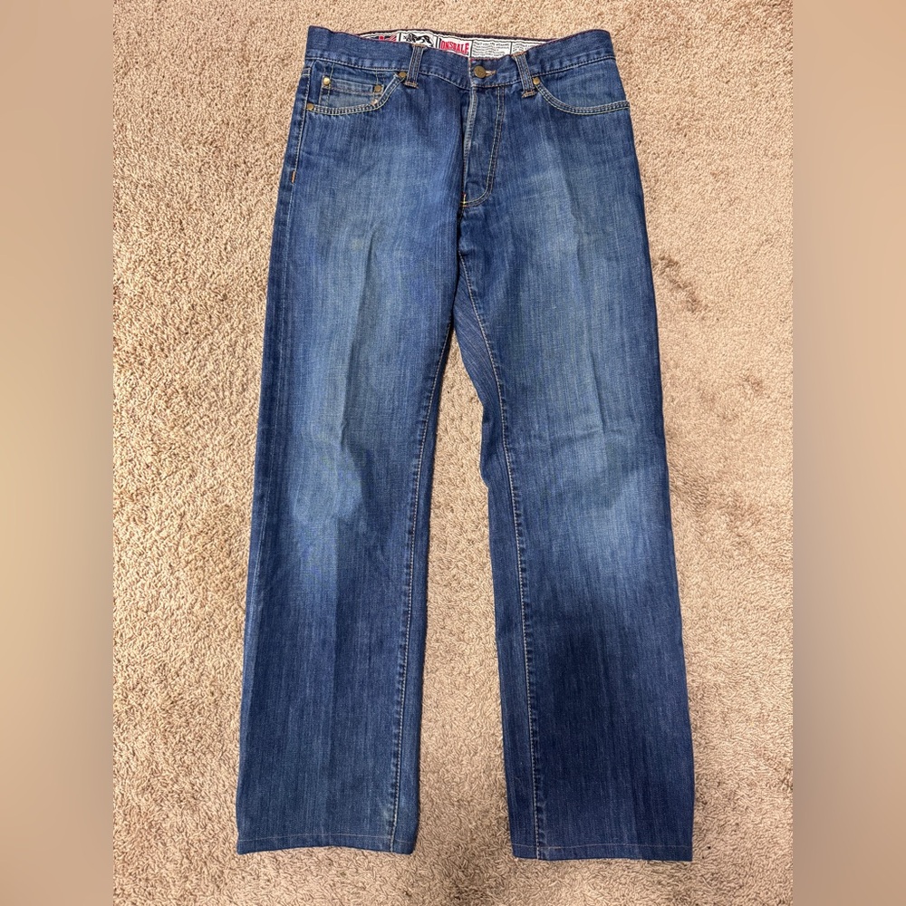 Rare LONDSDALE Men's Blue Relaxed Fit Faded Button Fly Jeans Size W33 L 34